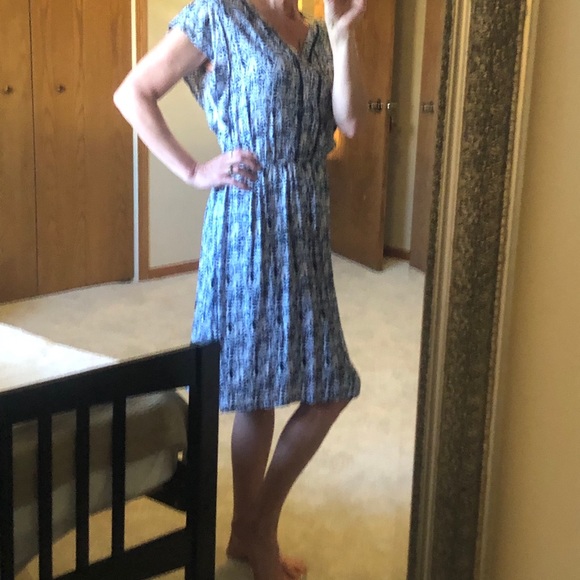 Dress: Short Sleeved Blue and White - Picture 3 of 9